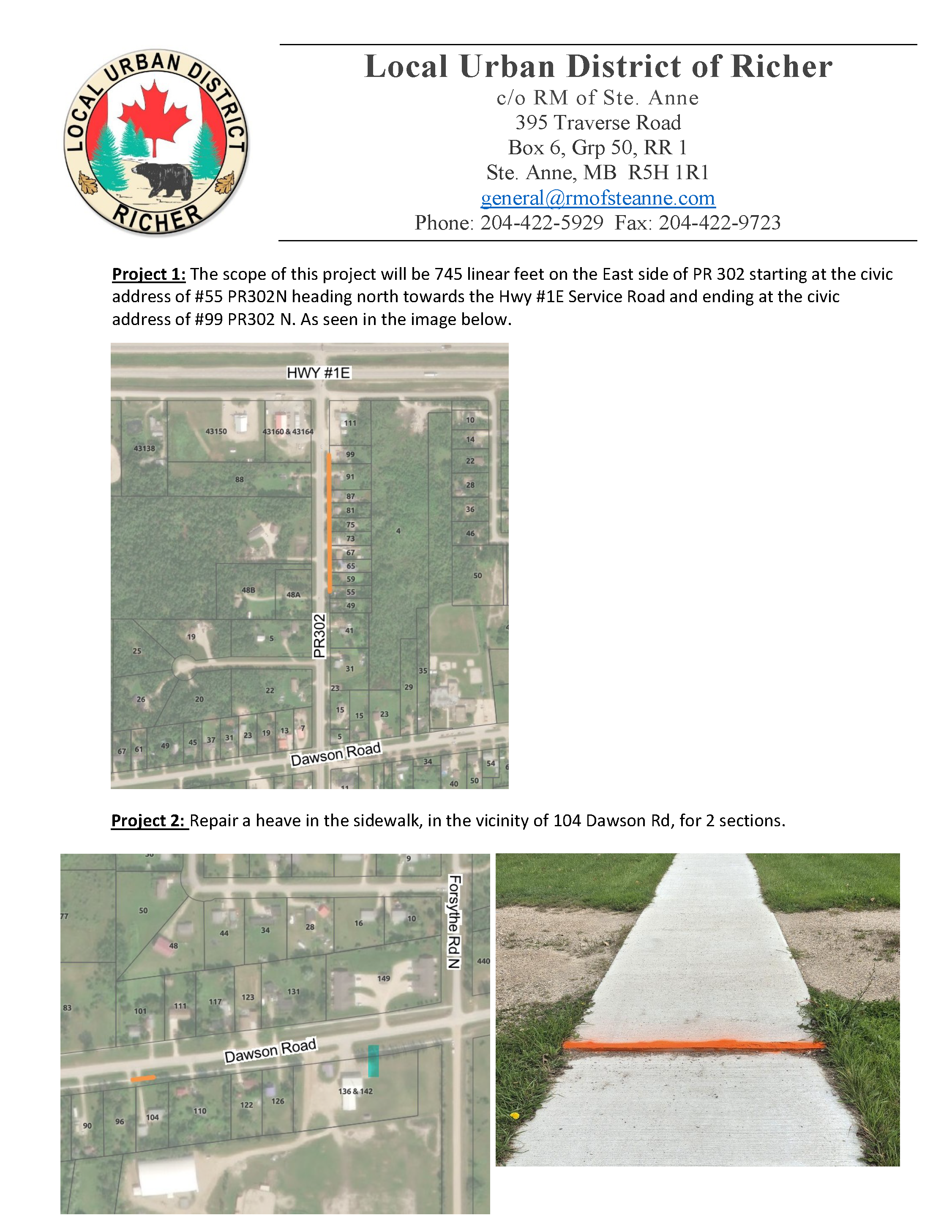 Images of the projects, on the scope of work for the Sidewalk Construction Quote Request - Follow link for searchable PDF