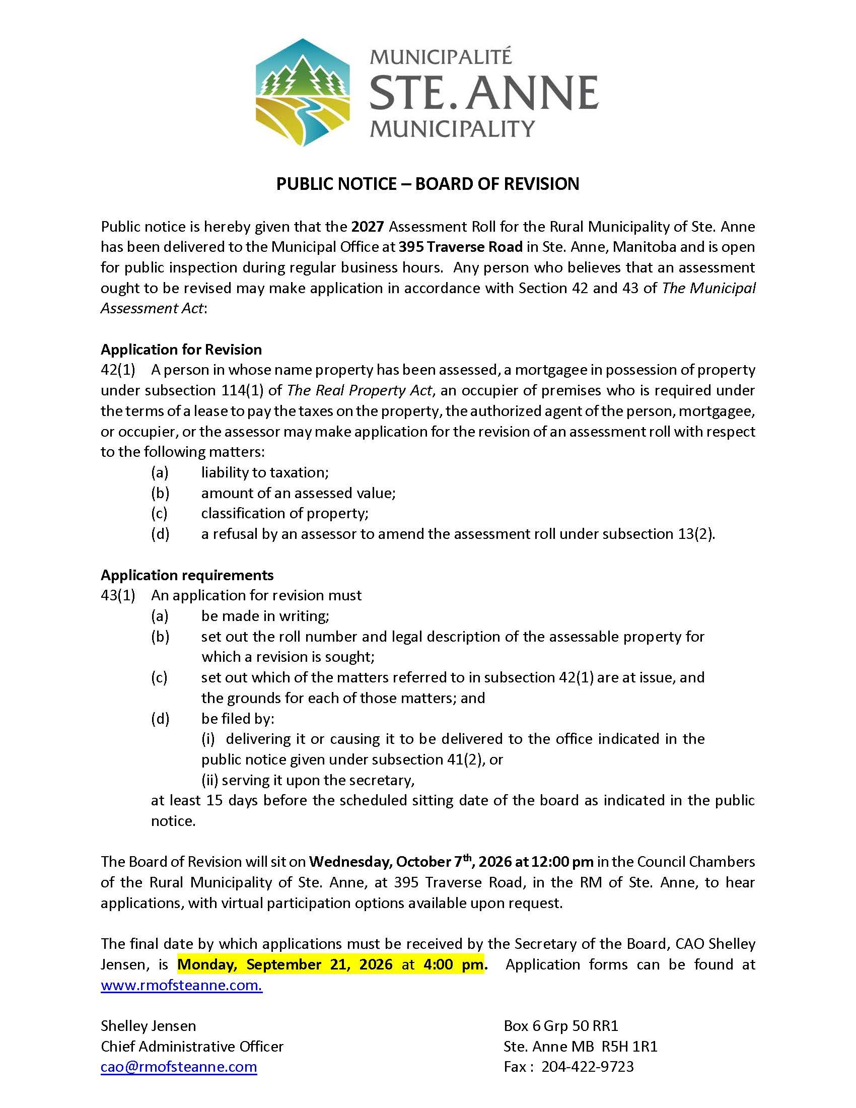 Board of Revision Notice